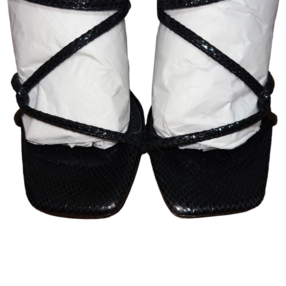NIB NEW Sandro Faye Argent Snakeskin Embossed Leather Strappy Sandals - Picture 4 of 13
